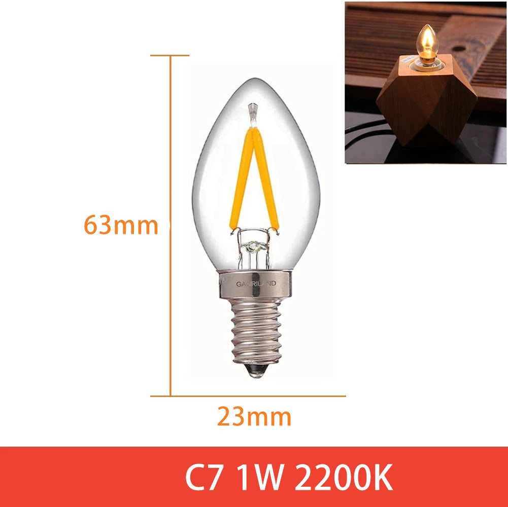 Ganriland Edison Led Candle E12 Light Bulb E14 Effect Dimmable Bulb C7 0.5W T22G 1W Home For Decor Lighting Ampoule Candle Bulb