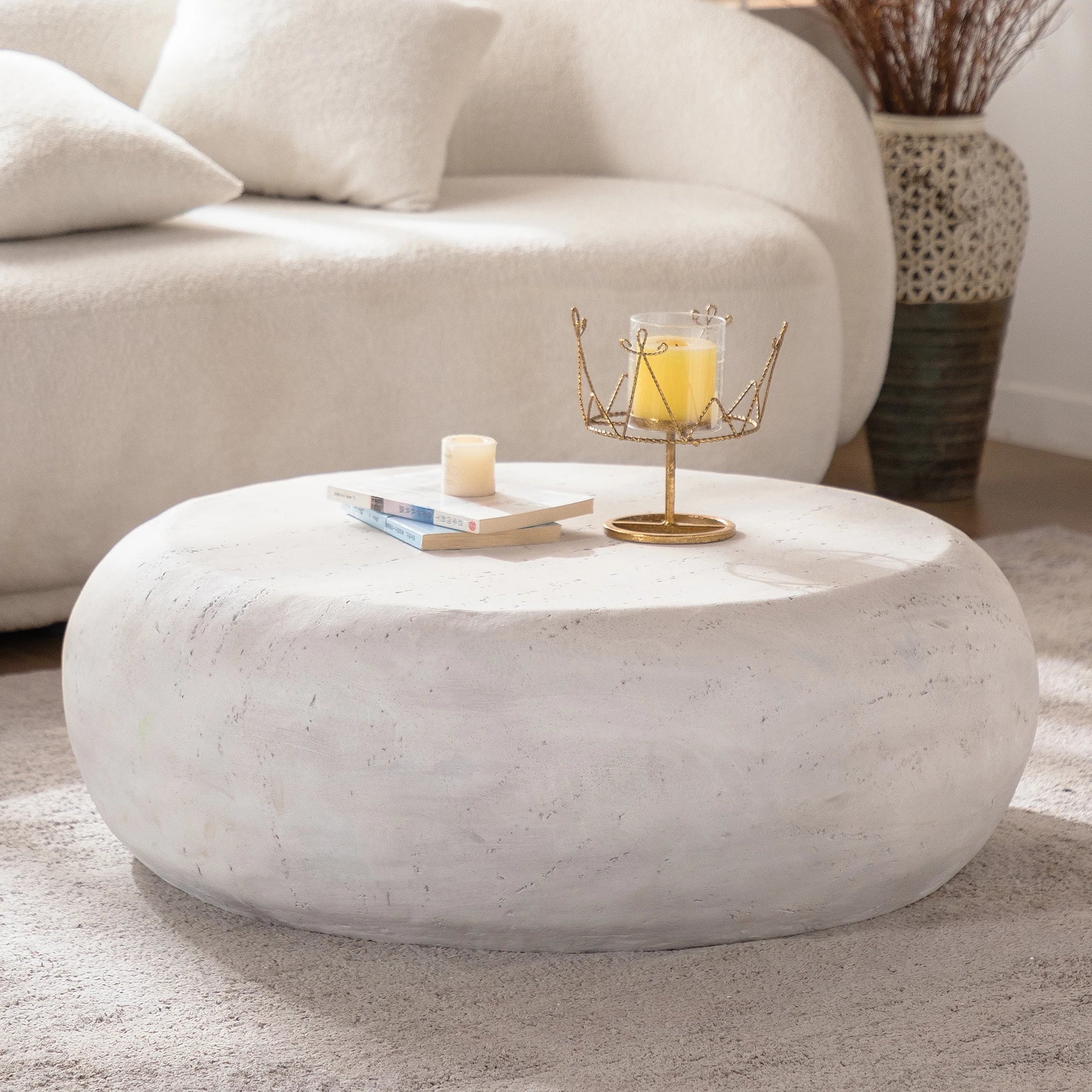 Outdoor New Modern Minimalist Rustic Living Room Coffee Table Italian Designer High-end Feel Round Wood Easy to Clean