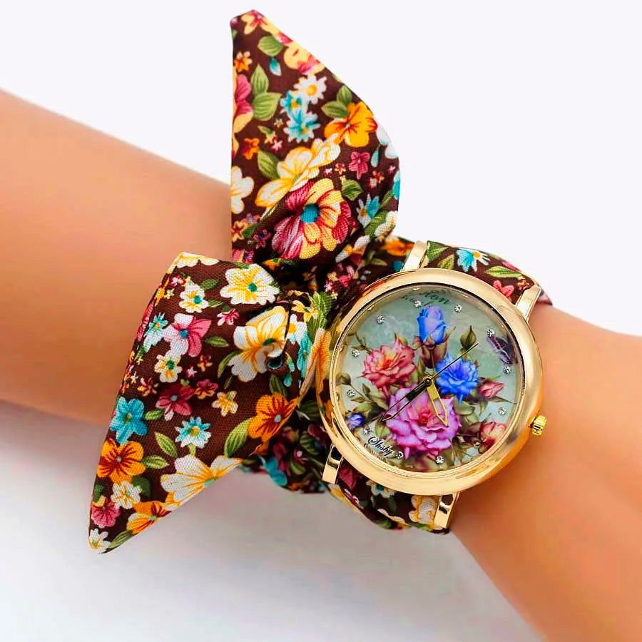 Shsby Brand Unique Ladies Flower Cloth Wristwatch Fashion Women Dress Watch High Quality Fabric Watch Sweet Girls Bracelet Watch
