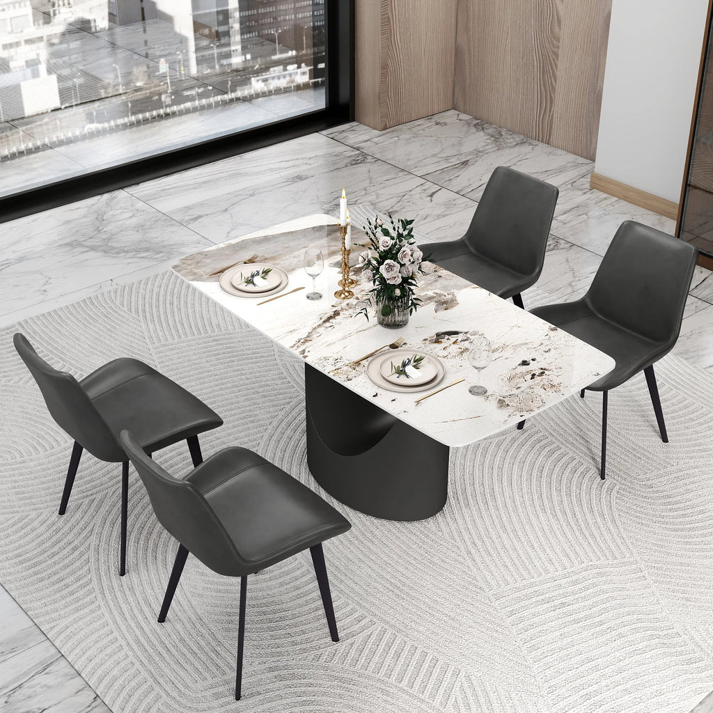 Voxhome US Drop Shipping Dining Room Furniture Modern Design Marble Texture Dining Table Sintered Stone Top Dinner Table Set