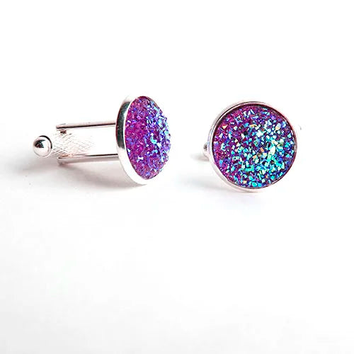 Simple Fashion Shirt Cufflinks for Men Drusy Rhinestones Cuff Links Round Sleeve Button Christmas Gifts Men's Cuff link Gemelos