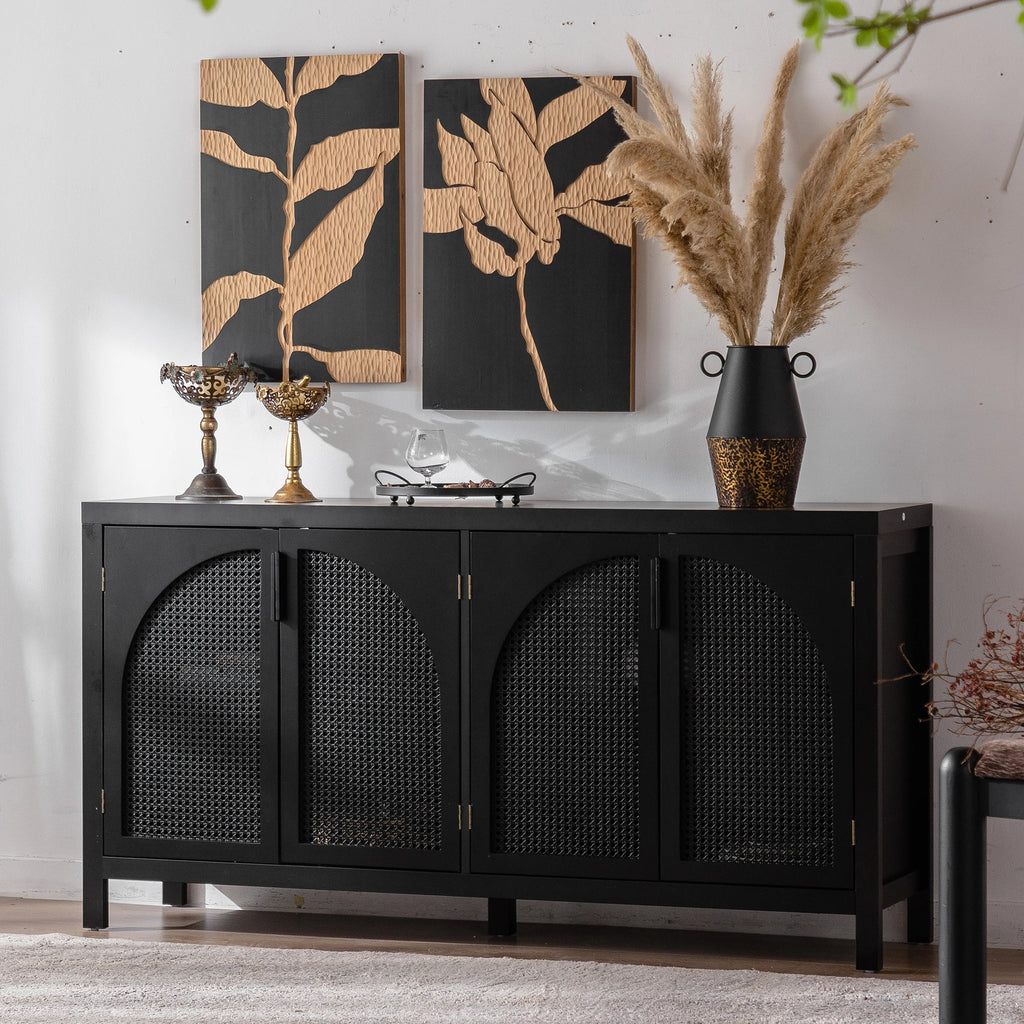 Modern Storage Sideboard Buffet Cabinet with Artificial Rattan Door for Living Room Entryway Kitchen