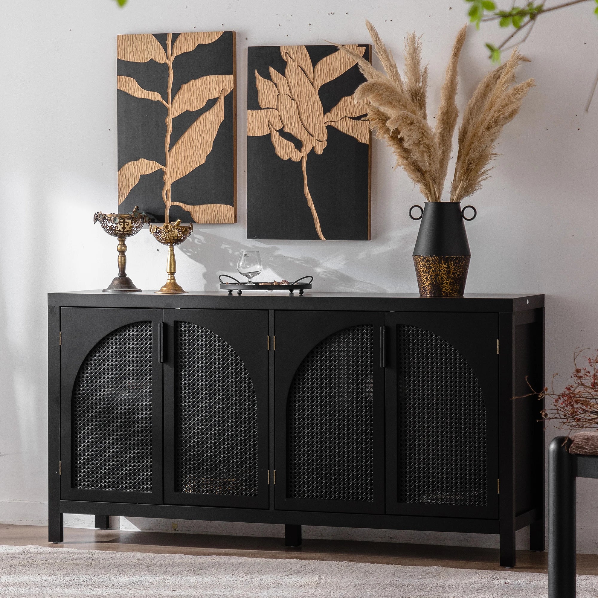 Modern Storage Sideboard Buffet Cabinet with Artificial Rattan Door for Living Room Entryway Kitchen