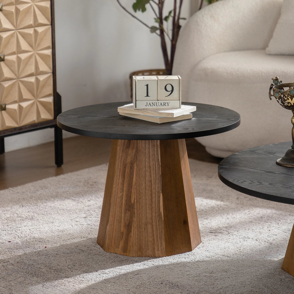 Modern Round Coffee Table Sturdy Pedestal Wooden Tea Table Side Table for Living Room Easy to Assemble
