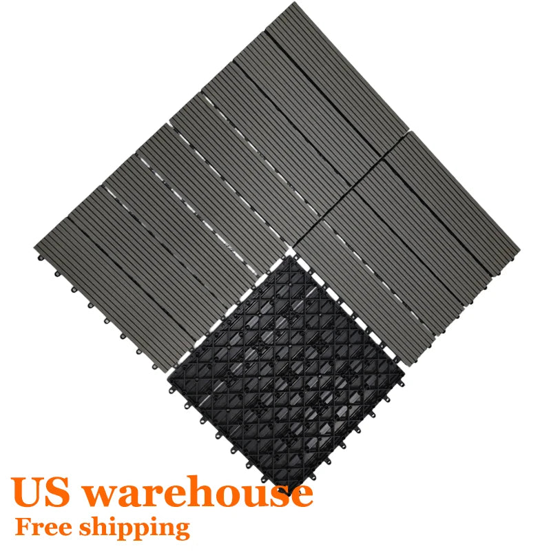 Free Shipping US Warehouse 22mm Thick Grey Interlocking Waterproof WPC Decking Tiles Square Wood Plastic Outdoor Flooring