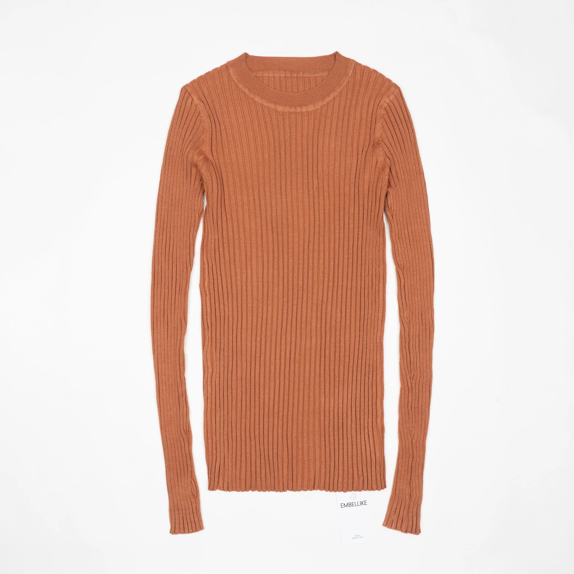 Women Sweater Pullover Basic Crew Neck Ribbed Tops Solid Knitted Jumper With Thumb Hole