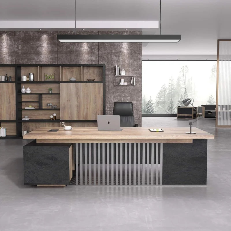 Free Shipping US Warehouse in Stock 70.86" Industrial Office Desk with Drawer Cabinet Large Wood Desktop L-Shaped Executive Desk