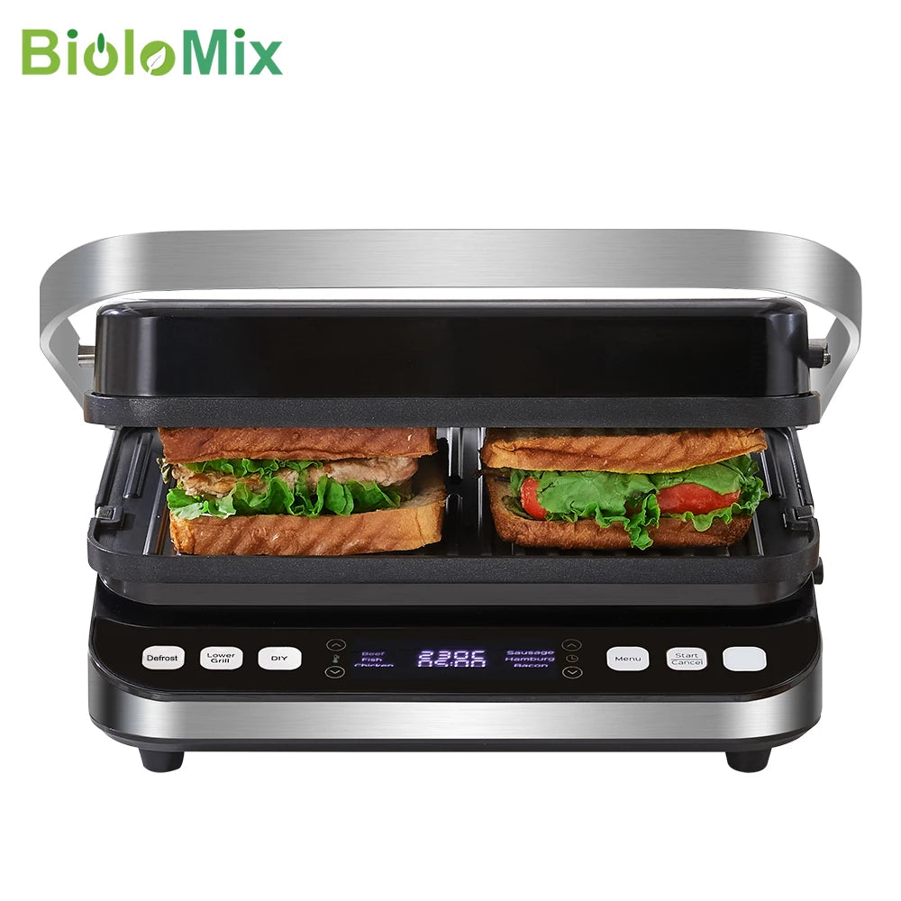 BioloMix Electric Food Veggie Flat Top Grill Multi Kitchen Baker Machine Griddle Smokeless Grilled Meat Baking Pancake Maker