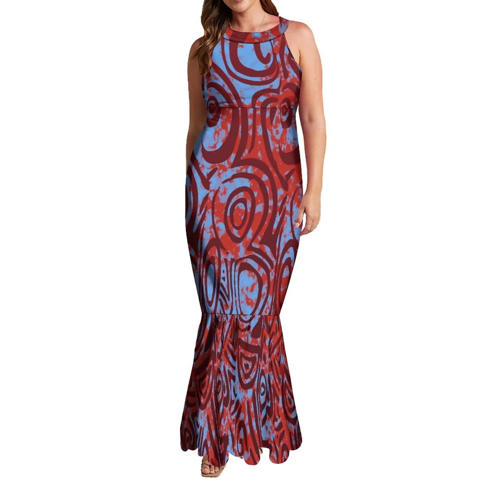 Pacific Island Art Design Mermaid Bridesmaid Dresses TE PA Melanesia Folk Hand-painted Plus Size Women's Dresses 5XL 6XL 7XL