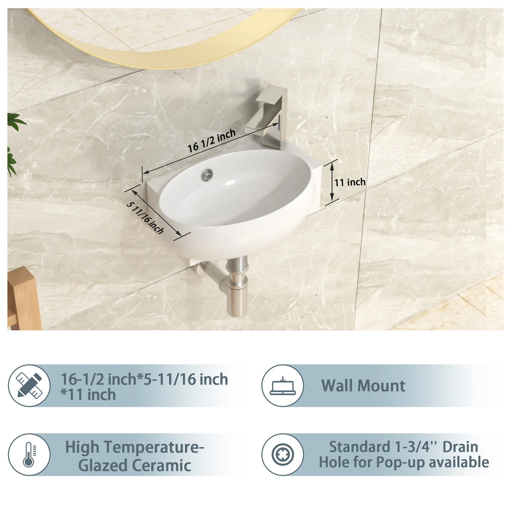 Free Shipping Right Faucet Hole White Ceramic Wash Basin Wall Hung Art Basin Modern Bathroom Sinks Wall Mount Hand Washing Bowl