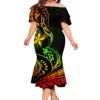 Top Quality Wholesale Custom Polynesian Elei Tribal Design Midi Dresses Tapa Print Mermaid Double Shawl Dress Oversize Vestidos