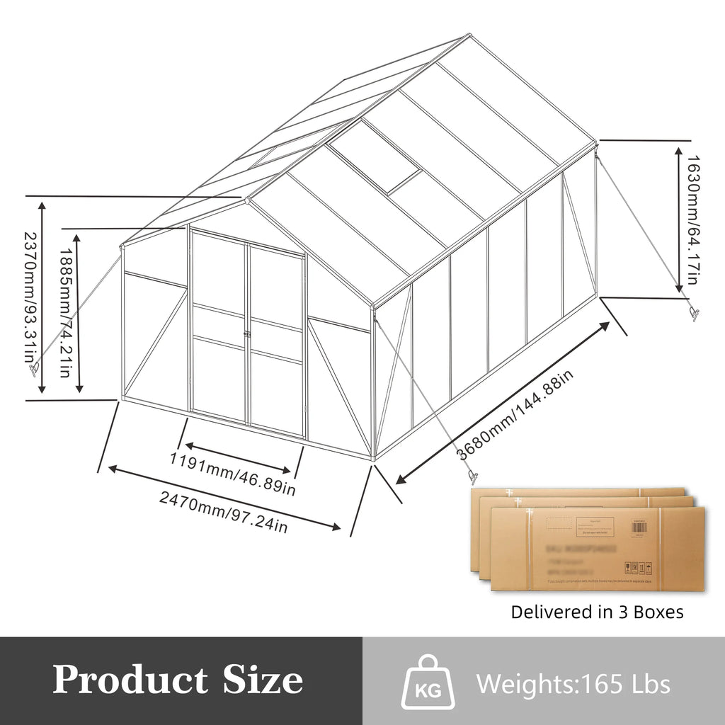 8*12ft Free Shipping in Stock Polycarbonate  with Strong Wind Protection and Roof Ventaffordable Sunroom Installation Texas