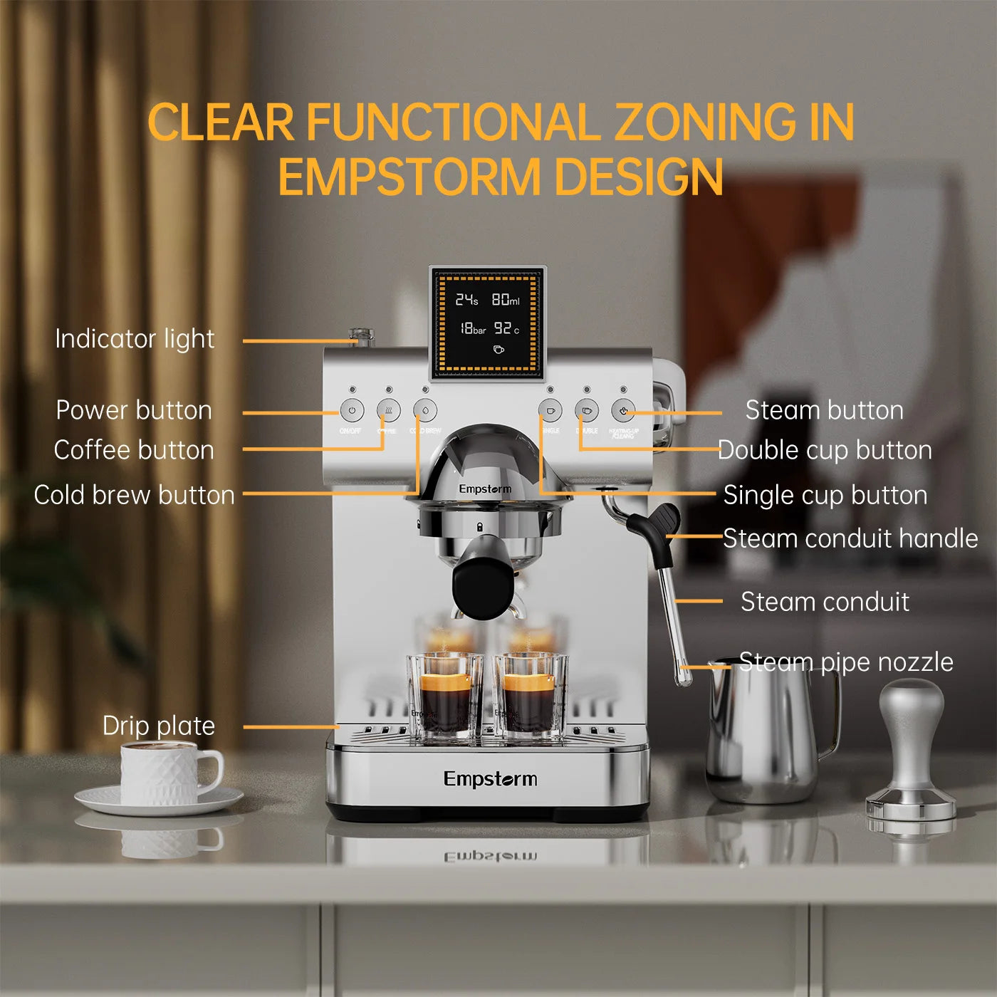 For Professional Electric Semi-Automatic Coffee Maker 20 Bars Pressure Cold Brew Espresso Machine for Home Office Hotel Use