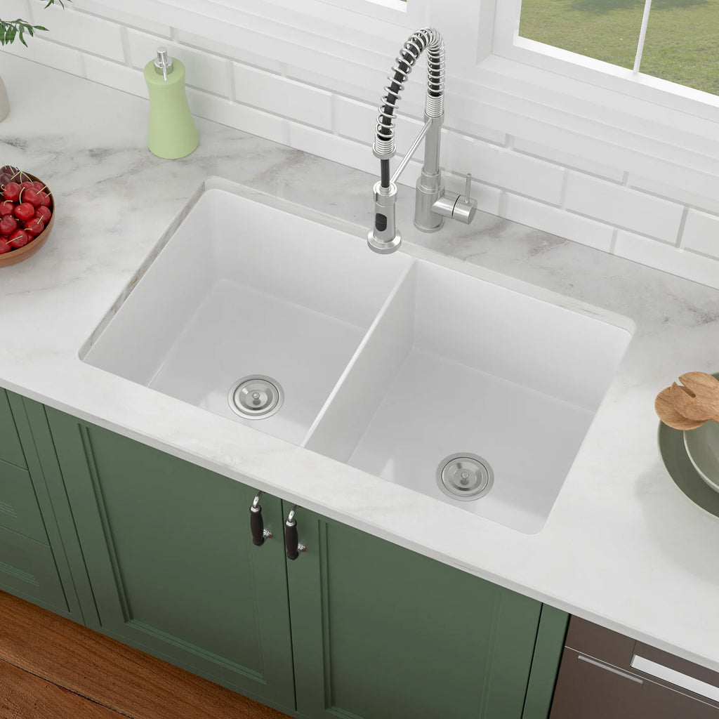 Free Shipping 32Inch Porcelain Kitchen Sinks Undermount Double Bowls Ceramic Farmhouse Sinks