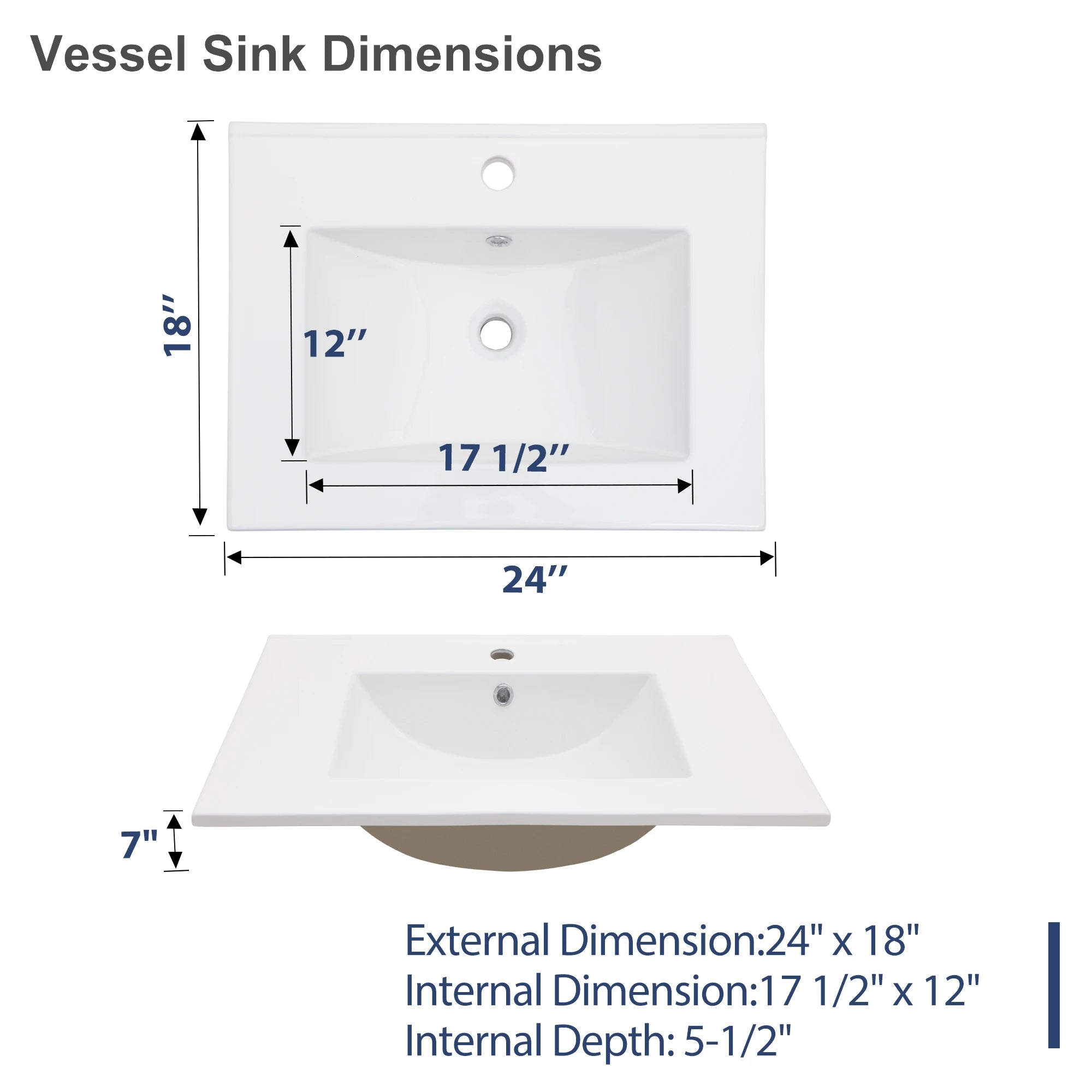 US Free Shipping  Bathroom Vanity Sink Top Ceramic Vanity Sink Top with Overflow, Drop in Bathroom Vessel Sink