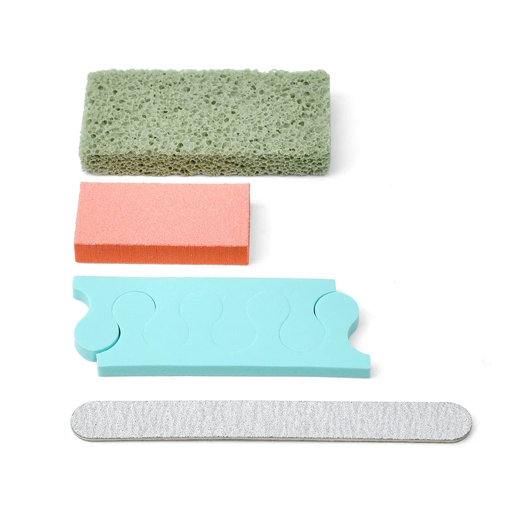 USA Free Shipping 400 Sets/Case New Sharper Pumice Toe Separator Nail Buffer File 4 in 1 Disposable Pedicure Kit Manicure Set