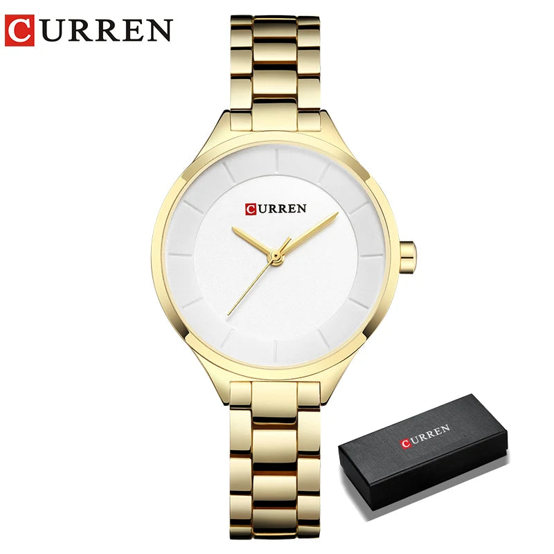 CURREN Top Brand Fashion Ladies Watches Stainless Steel Band Quartz Female Wrist Watch Ladies Gifts Clock Relogio Feminino