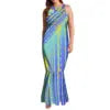 Undefined Polynesian Tribal Long Bodycon Sleeveless Mermaid Evening Dresses Tie Knotted Back Women's Fishtail Casual Dresses