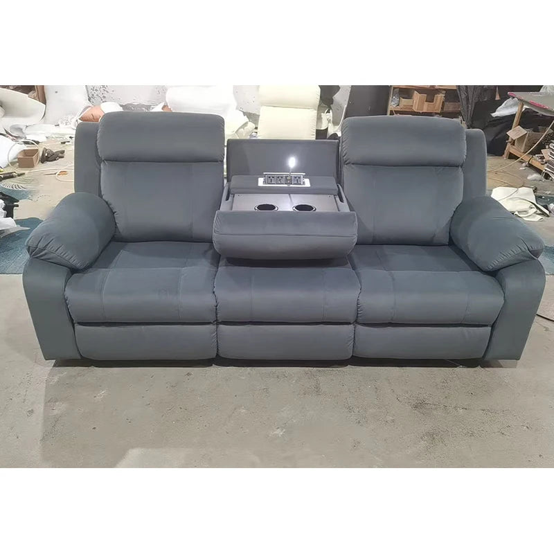 Free Shipping in Stock  Modern Living Room Furniture Leather Electric 3 Seater Recliner Sofa Set