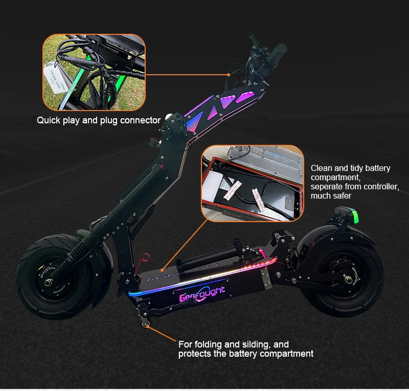 USA Stock Free Shipping G14 72V 10000W Dual Motor 13inch Road Fat Tire 35ah Battery Folding Electric Scooter with RGB Lights