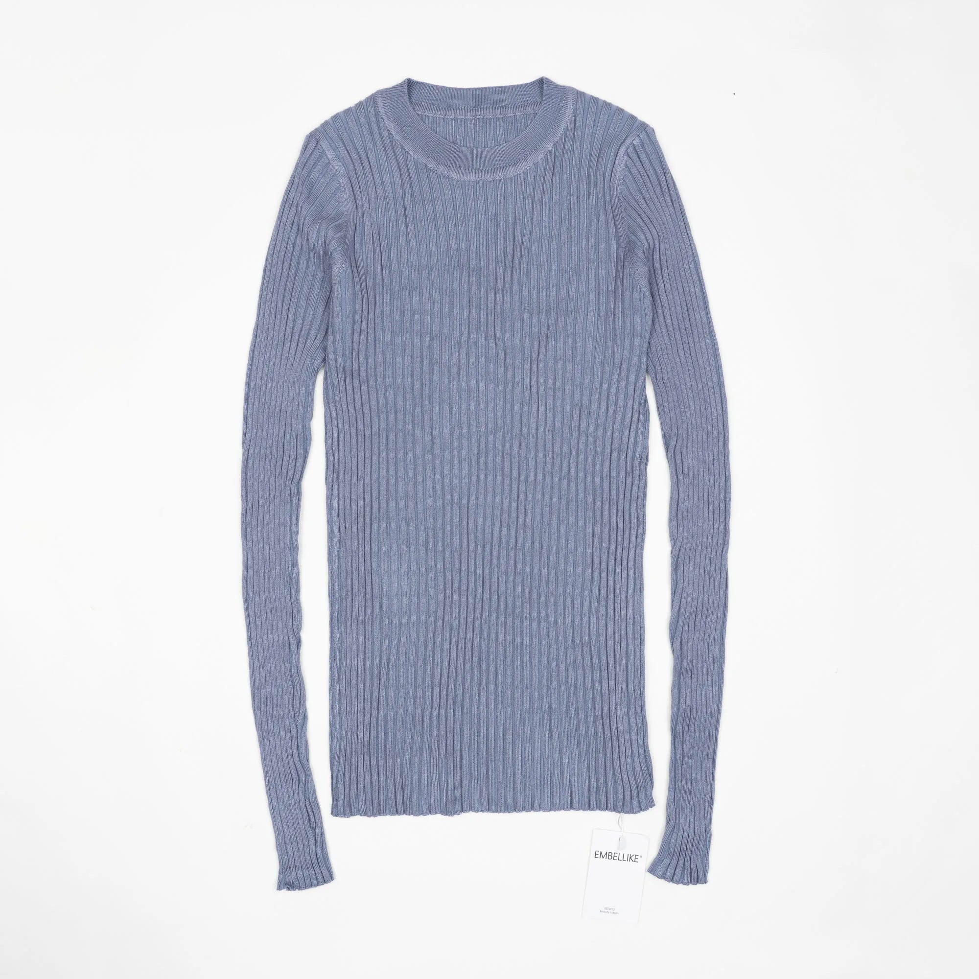 Women Sweater Pullover Basic Crew Neck Ribbed Tops Solid Knitted Jumper With Thumb Hole