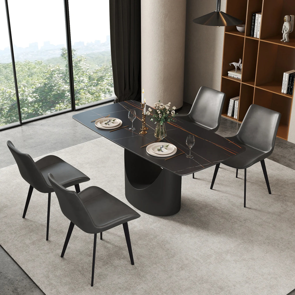 Voxhome US Drop Shipping Dining Room Furniture Modern Design Marble Texture Dining Table Sintered Stone Top Dinner Table Set