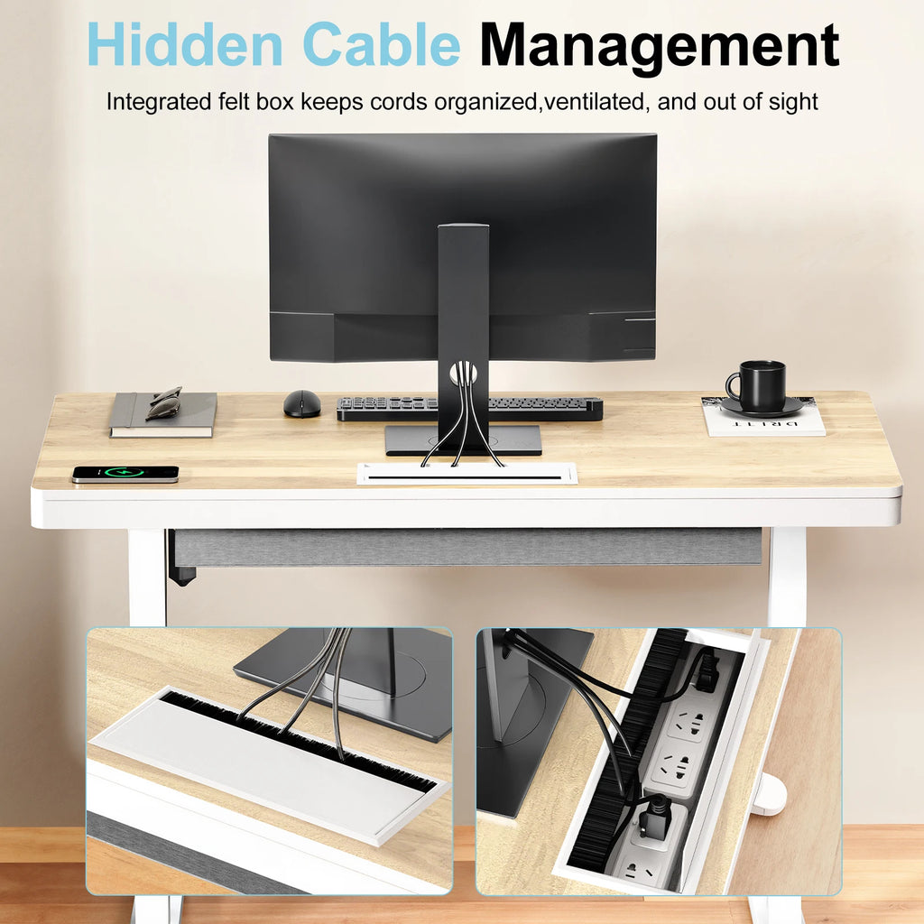 Dropshipping Height Adjustable Desk Standing Desk with Drawer,Wireless Charging & Cable Management Tray