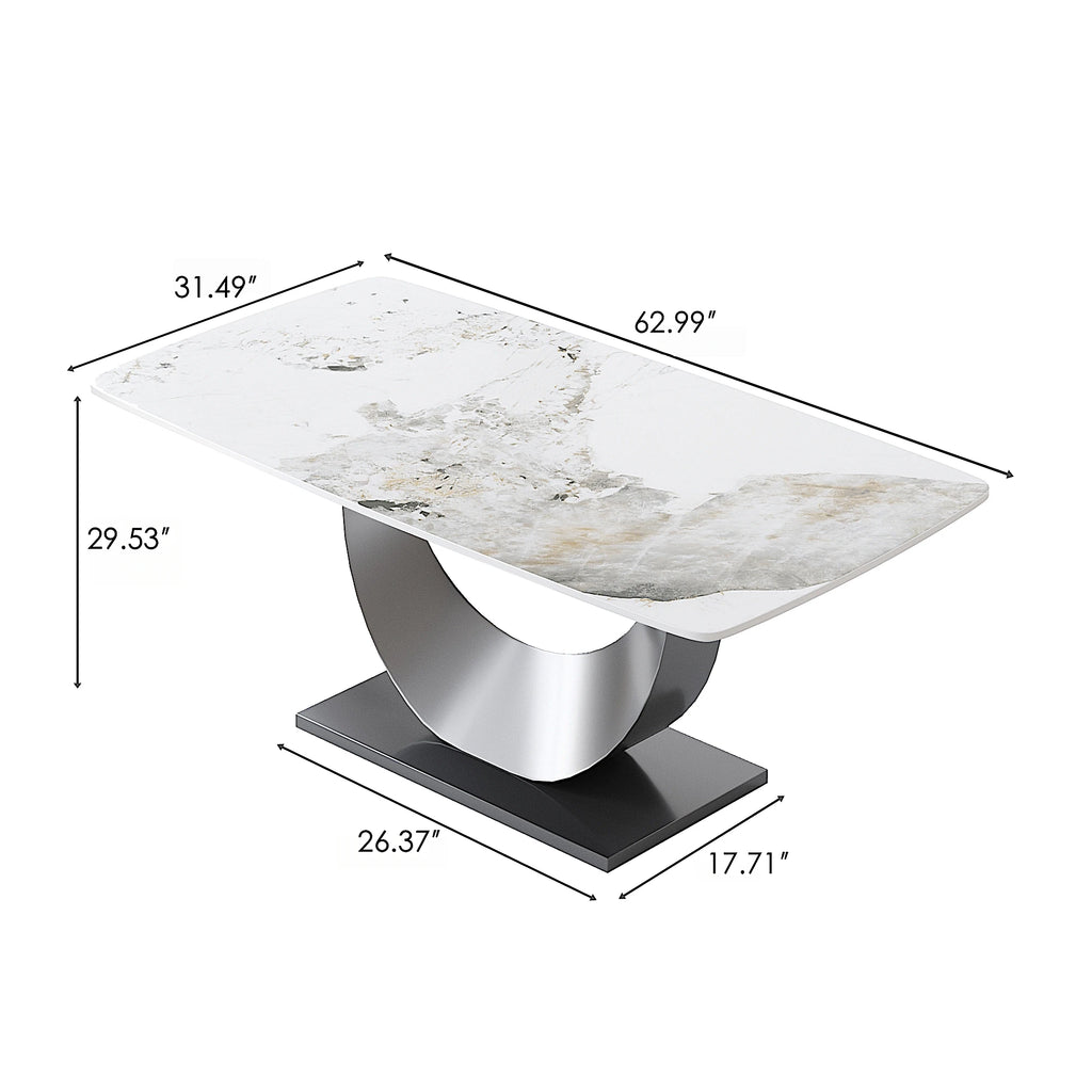 Voxhome US Drop Shipping Dining Room Furniture Luxury Marble Texture Dining Table Sintered Stone Top Gold Base Dinner Table Set
