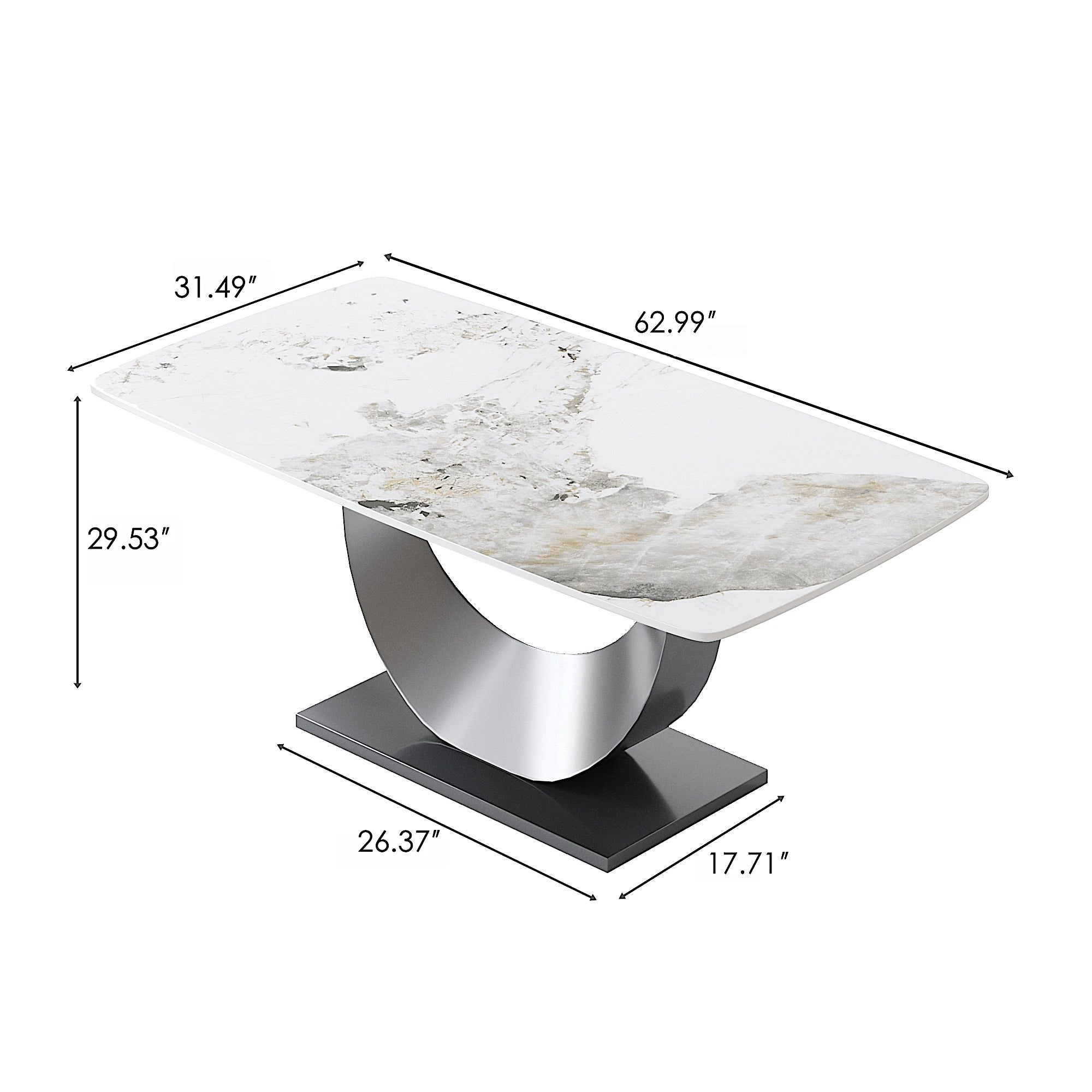 Voxhome US Drop Shipping Dining Room Furniture Luxury Marble Texture Dining Table Sintered Stone Top Gold Base Dinner Table Set