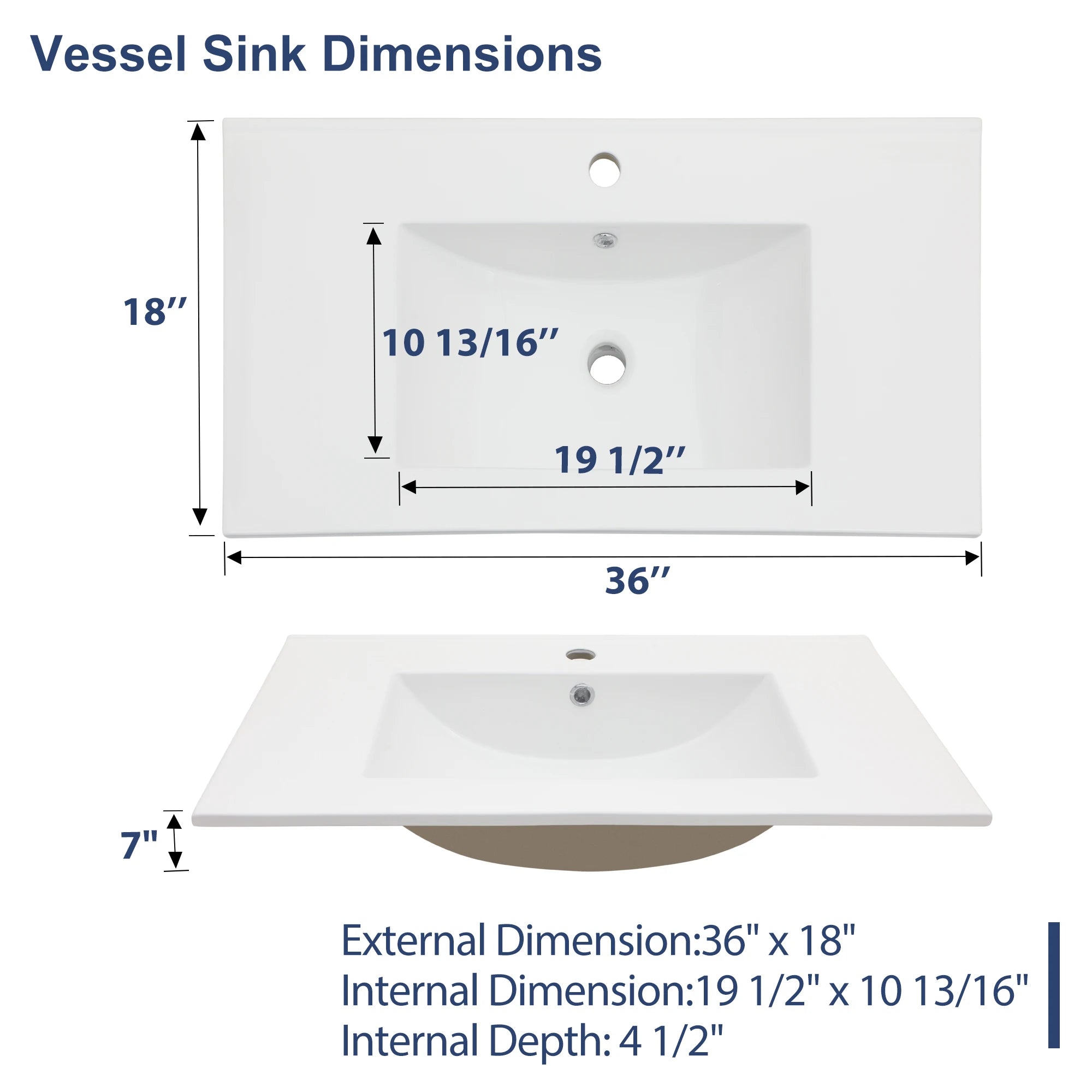 US Free Shipping  Bathroom Vanity Sink Top Ceramic Vanity Sink Top with Overflow, Drop in Bathroom Vessel Sink