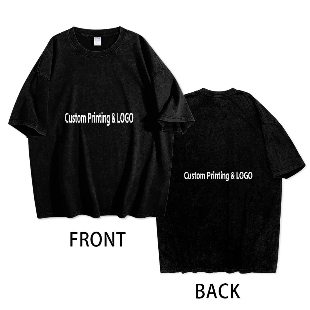 Made in USA Free Shipping  MOQ-1 3-Day Custom LOGO 2D Printing Washed 100%Cotton T-Shirt Snowflake Shirts Men's Oversize Shirts