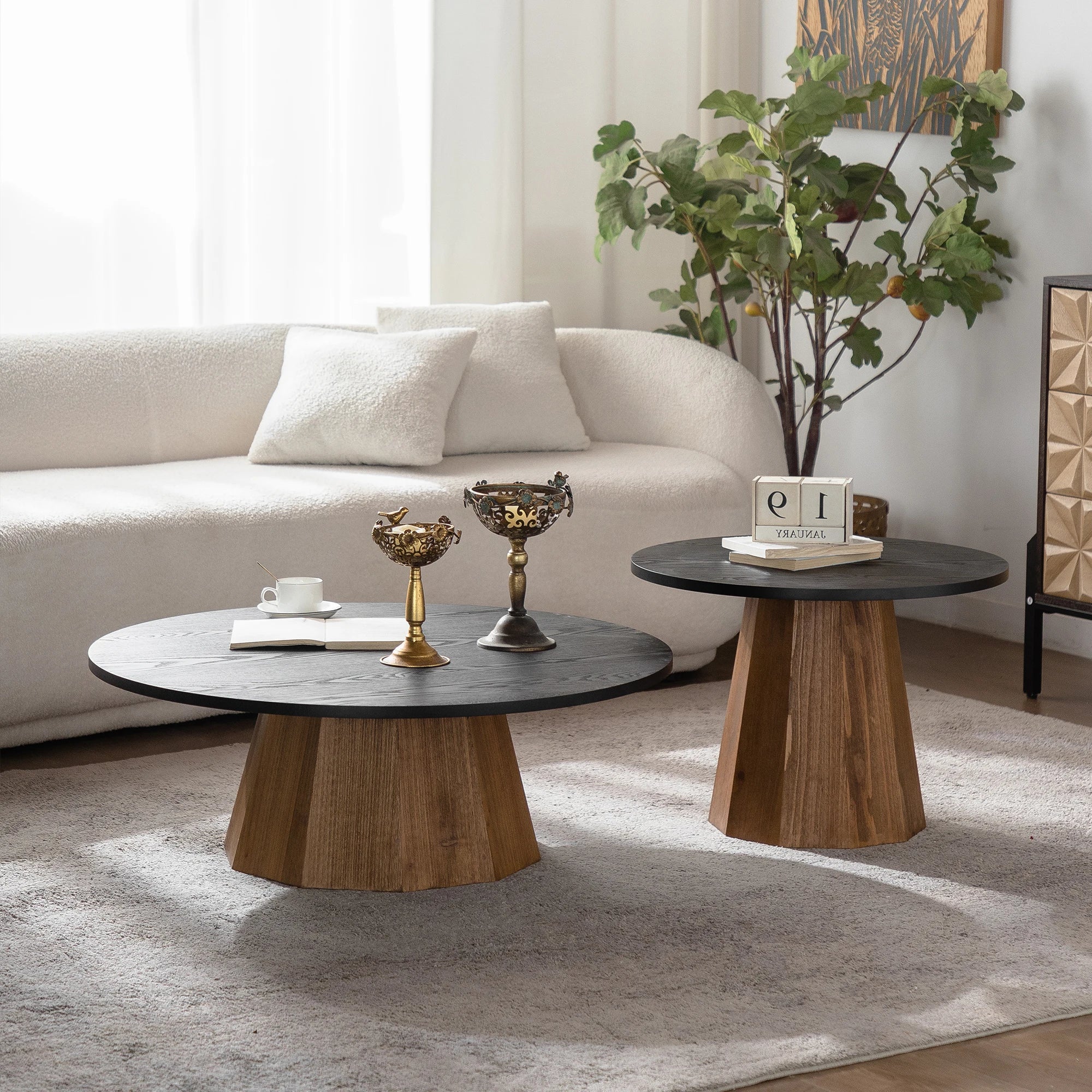 Modern Round Coffee Table Sturdy Pedestal Wooden Tea Table Side Table for Living Room Easy to Assemble