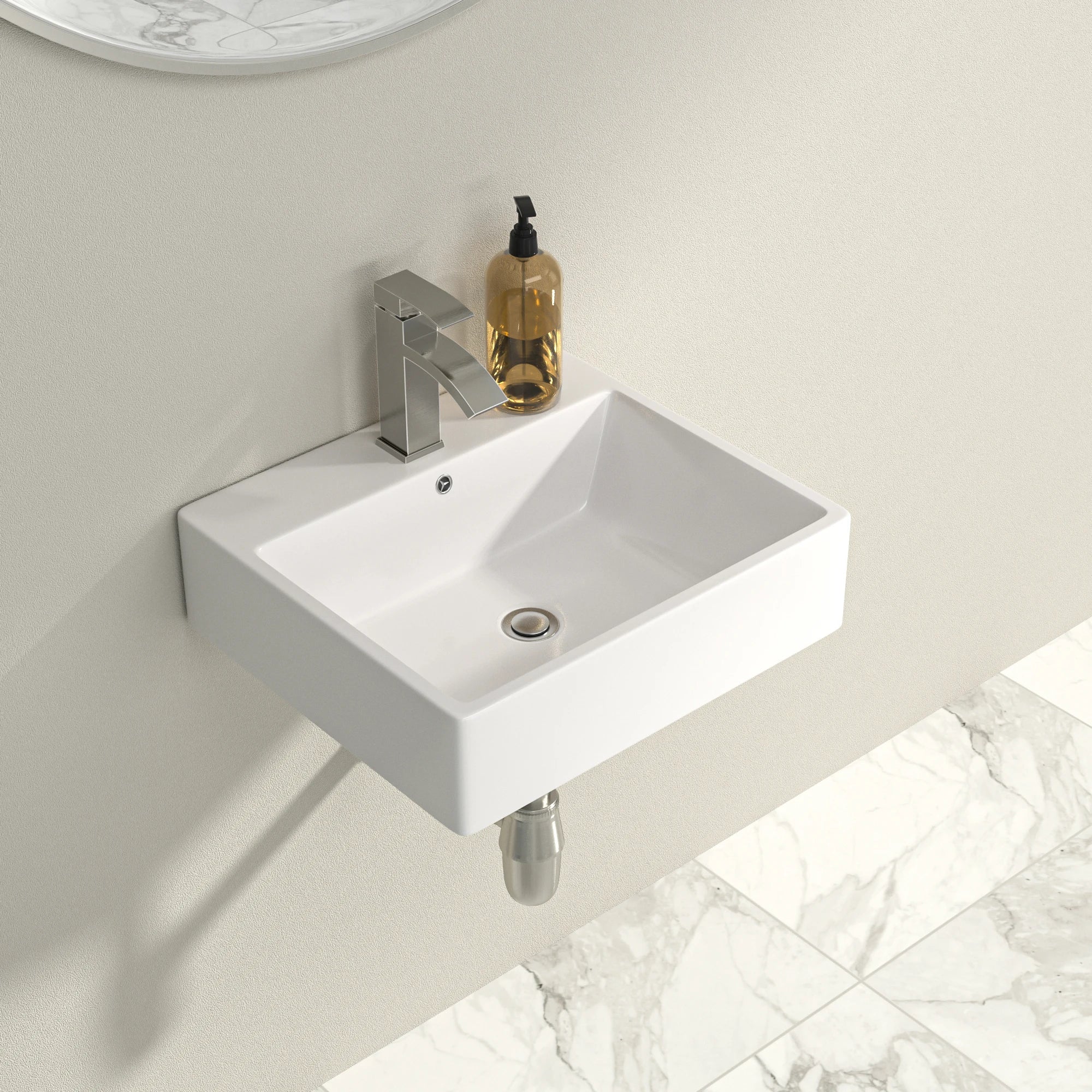 Free Shipping White Ceramic Wash Basin 20 Inch Wall Hung Basin Modern Bathroom Sinks Wall Mounted Hand Washing Basin