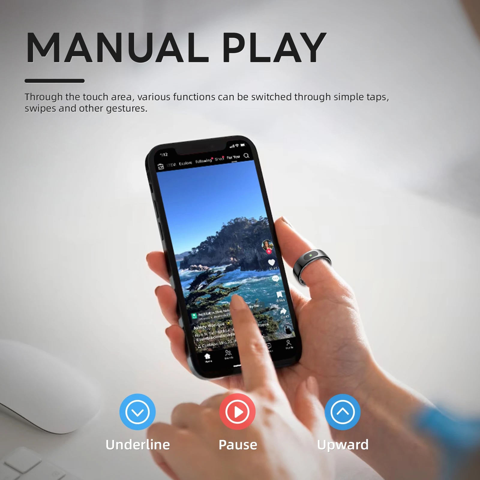 US Local stock Free shipping R08 smart ring BT Music Control Silver Tasbih Video Scrolling Turn Body Temperature Health Monitor