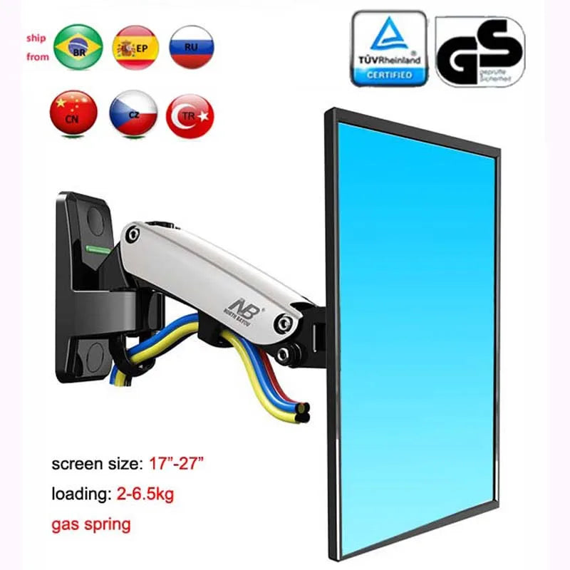 NB F120 17-27" aluminum GS Gas Spring 360 rotate Full Motion TV Wall Mount Bracket lcd monitor wall mount stand  screen holder