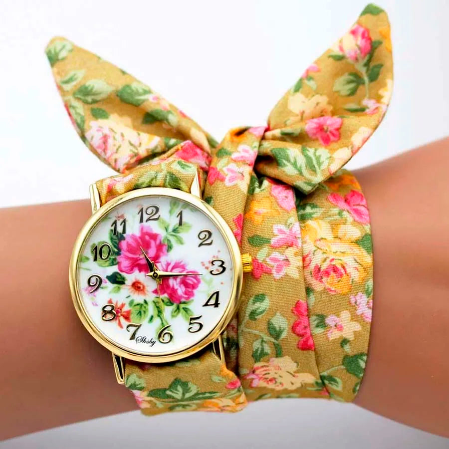 Shsby Brand Unique Ladies Flower Cloth Wristwatch Fashion Women Dress Watch High Quality Fabric Watch Sweet Girls Bracelet Watch
