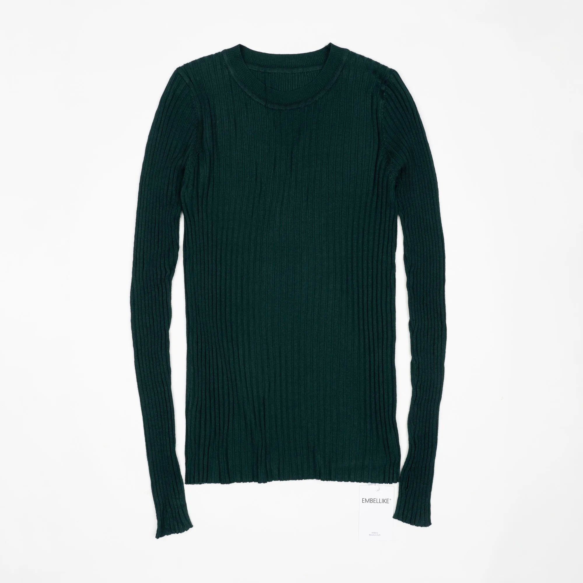 Women Sweater Pullover Basic Crew Neck Ribbed Tops Solid Knitted Jumper With Thumb Hole