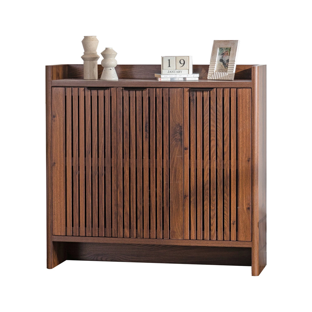 Shoe Cabinet 5-Tier Shutter Doors Large Wooden Shoe Organizer Rack Adjustable Shelves Modern Storage Furniture Living Bedroom