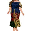 Top Quality Wholesale Custom Polynesian Elei Tribal Design Midi Dresses Tapa Print Mermaid Double Shawl Dress Oversize Vestidos