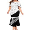 Top Quality Wholesale Custom Polynesian Elei Tribal Design Midi Dresses Tapa Print Mermaid Double Shawl Dress Oversize Vestidos