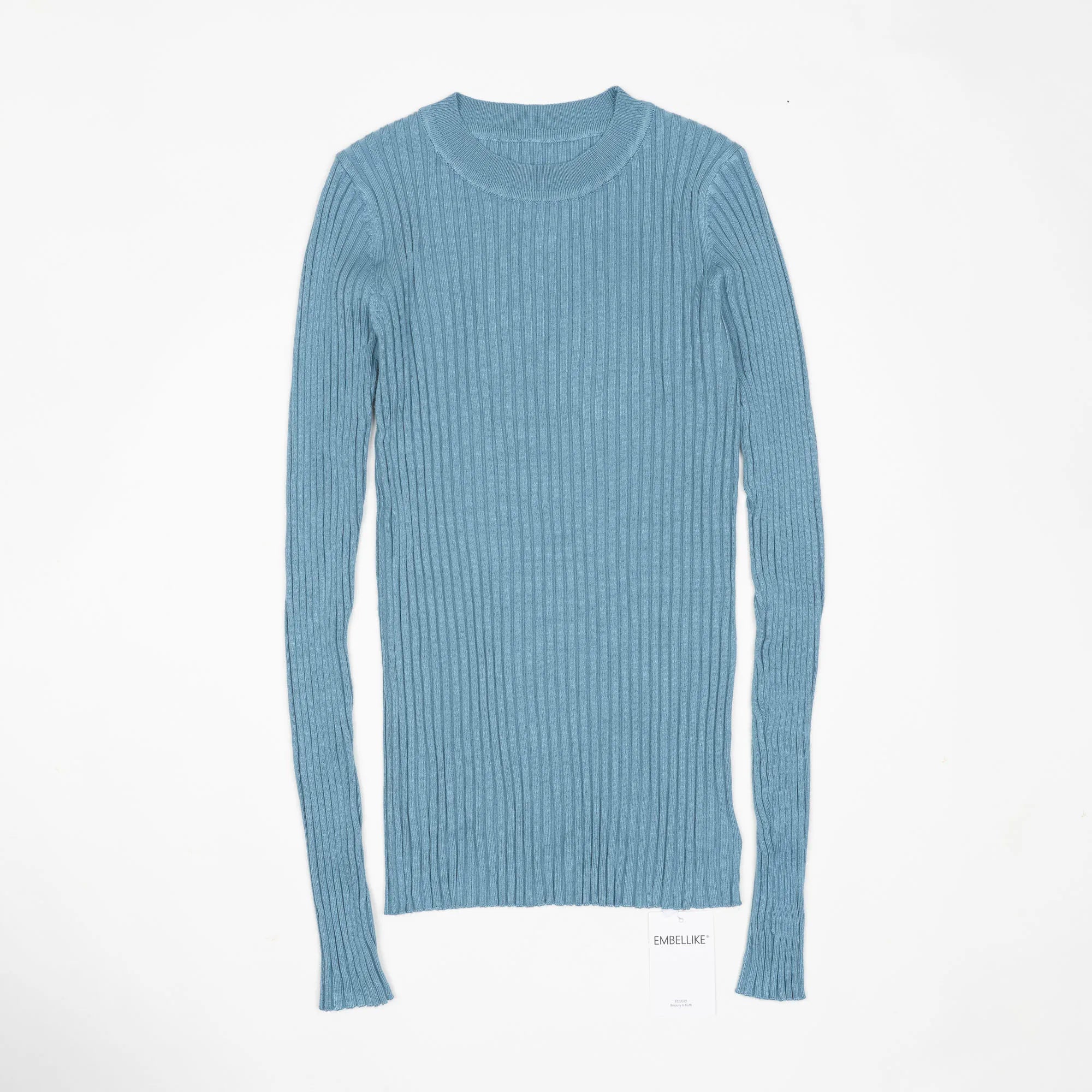 Women Sweater Pullover Basic Crew Neck Ribbed Tops Solid Knitted Jumper With Thumb Hole