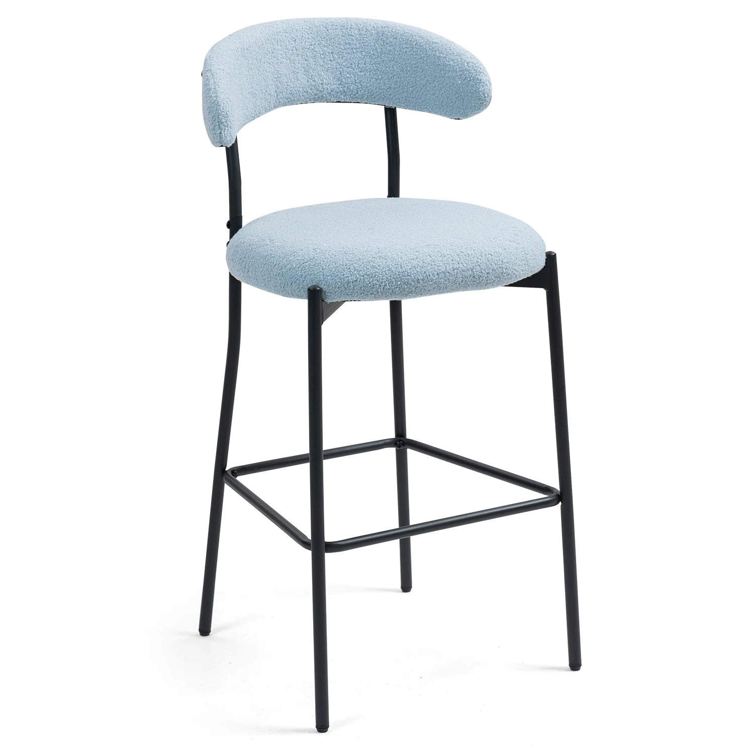 Modern Adjustable Height Bar Stools with Teddy Fabric Cover Black Powder Coating Base and Footrest for Dining