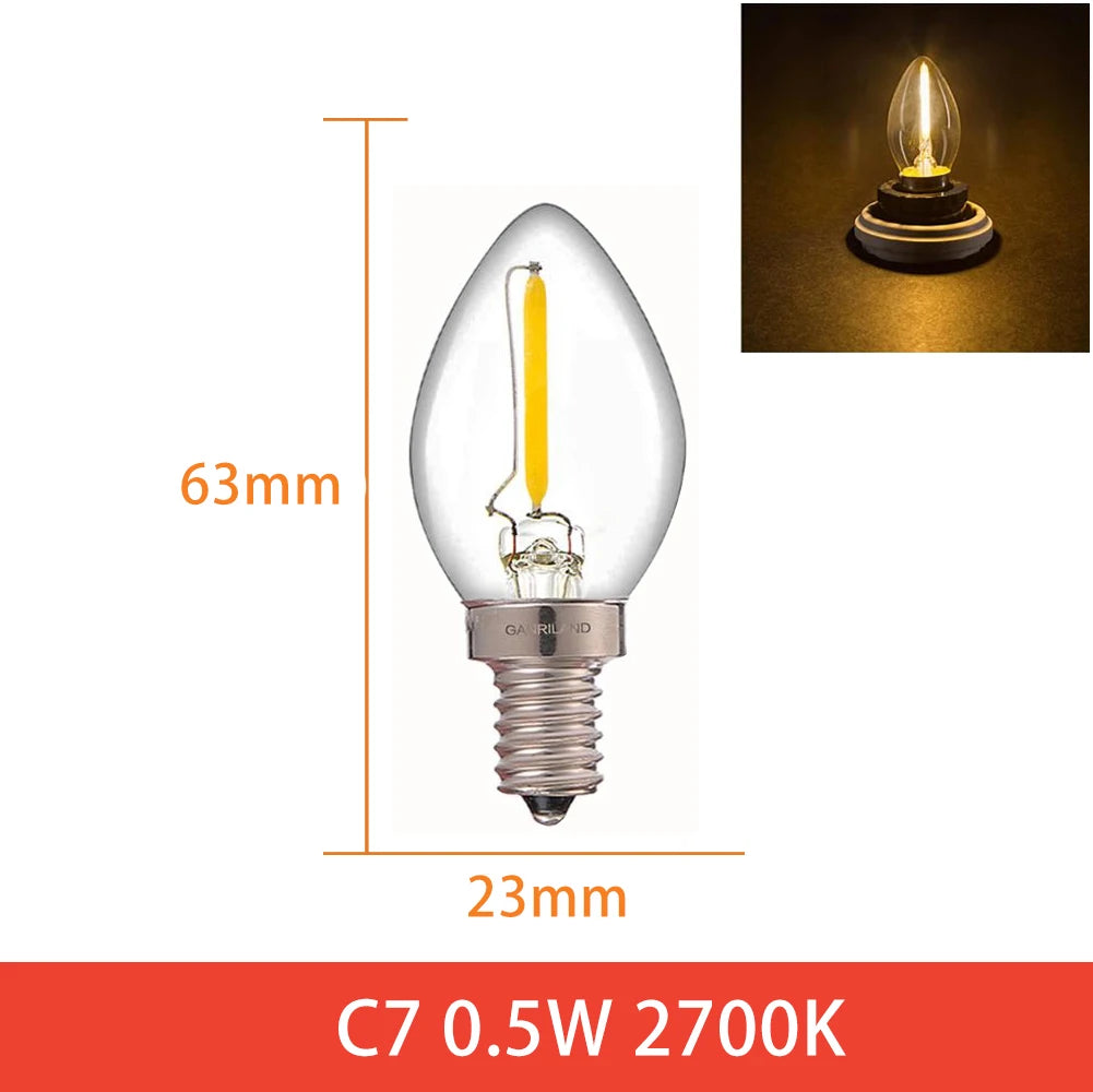 Ganriland Edison Led Candle E12 Light Bulb E14 Effect Dimmable Bulb C7 0.5W T22G 1W Home For Decor Lighting Ampoule Candle Bulb