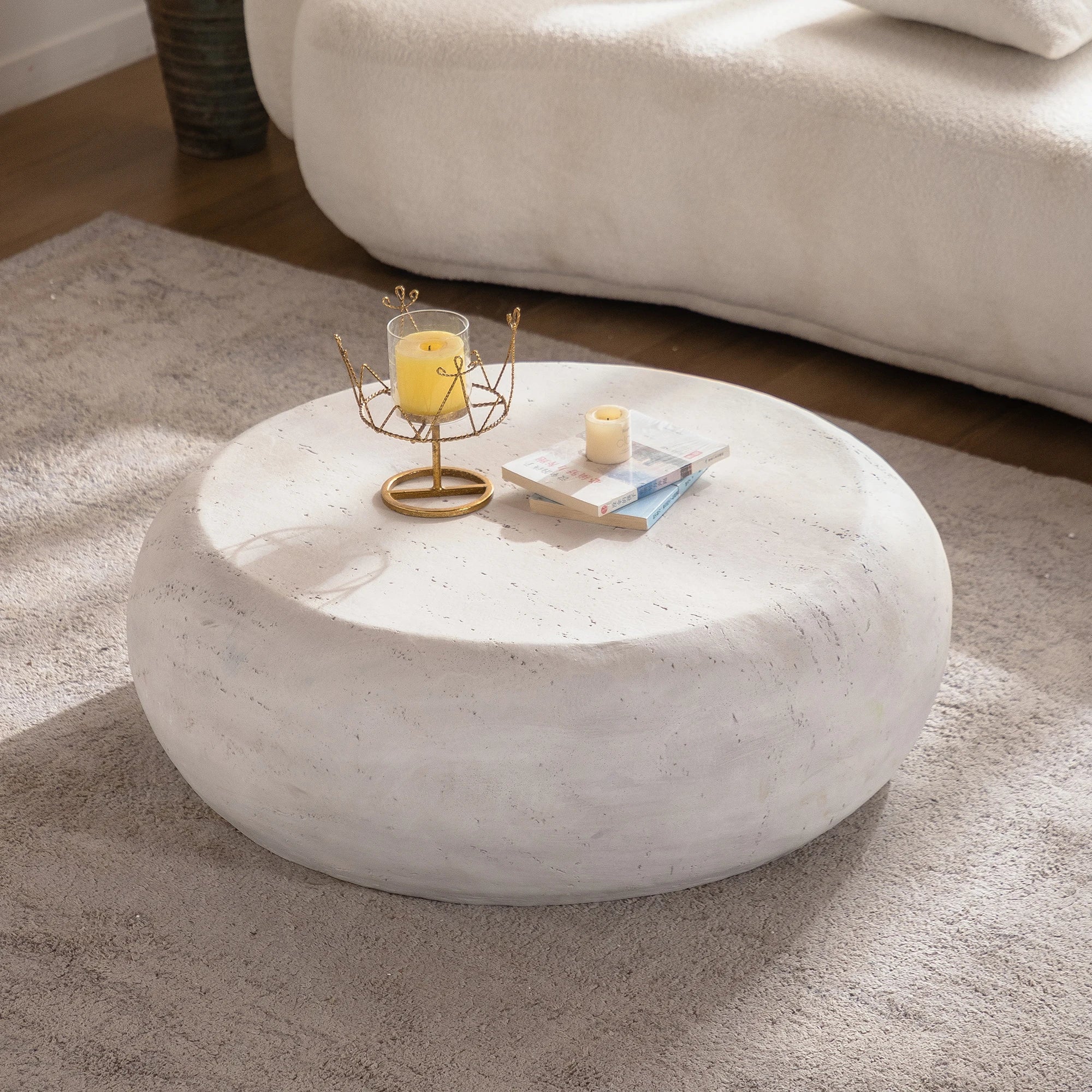 Outdoor New Modern Minimalist Rustic Living Room Coffee Table Italian Designer High-end Feel Round Wood Easy to Clean