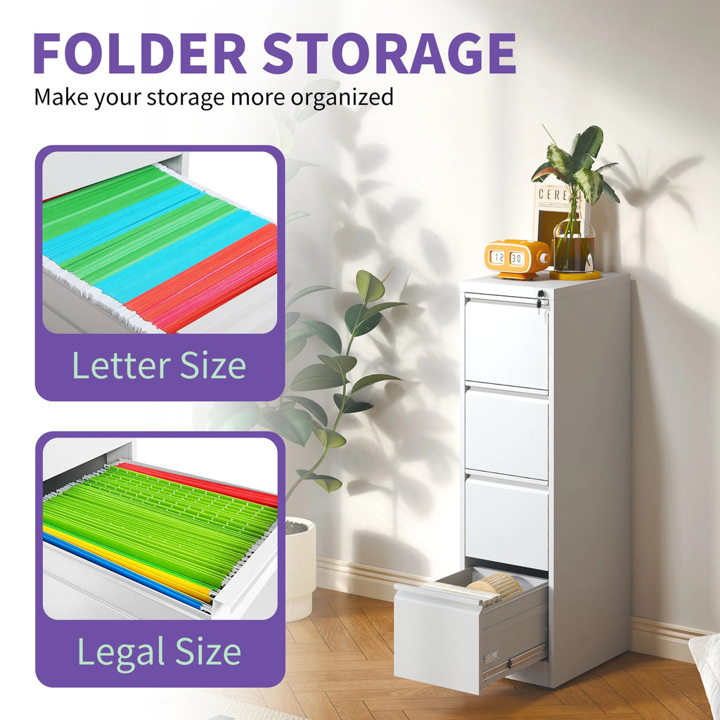 4-Drawer Metal Vertical File Cabinet Free Shipping Modern A4 Legal/Letter Size Lockable Movable for Office Home Hotels Schools