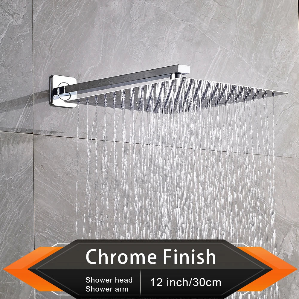 Rozin Brushed Golden Rainfall Shower Head Bathroom 8/10/12" Ultrathin Style Top Shower Head with Wall Mounted Shower Arm