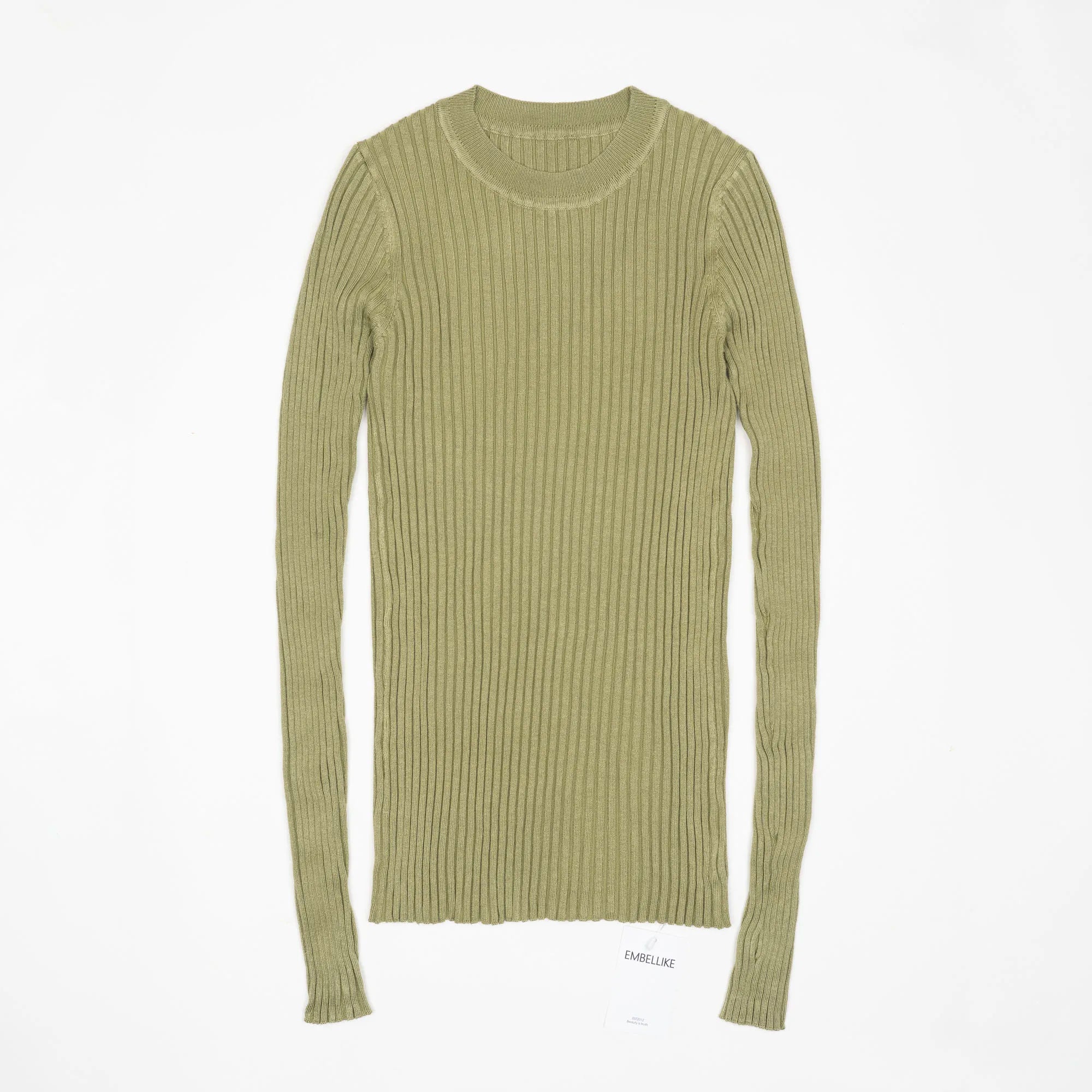 Women Sweater Pullover Basic Crew Neck Ribbed Tops Solid Knitted Jumper With Thumb Hole