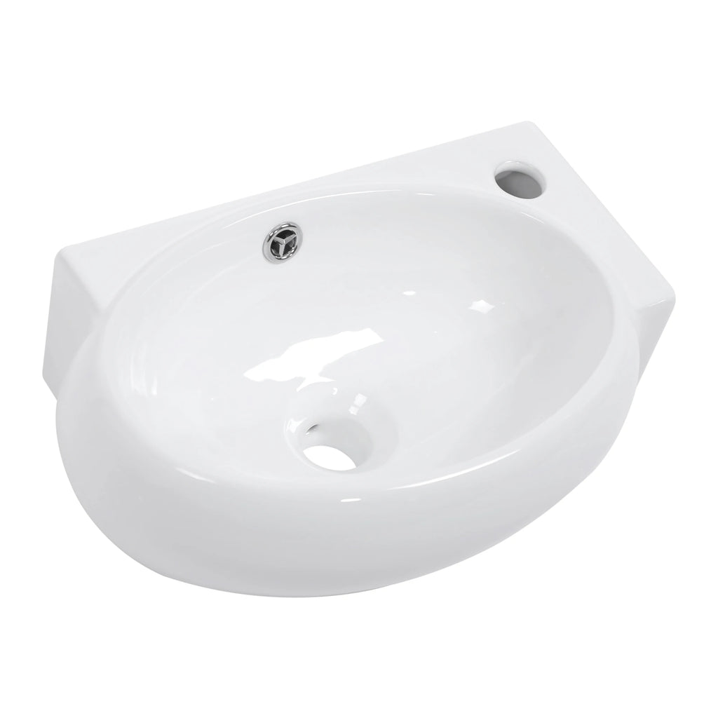 Free Shipping Right Faucet Hole White Ceramic Wash Basin Wall Hung Art Basin Modern Bathroom Sinks Wall Mount Hand Washing Bowl