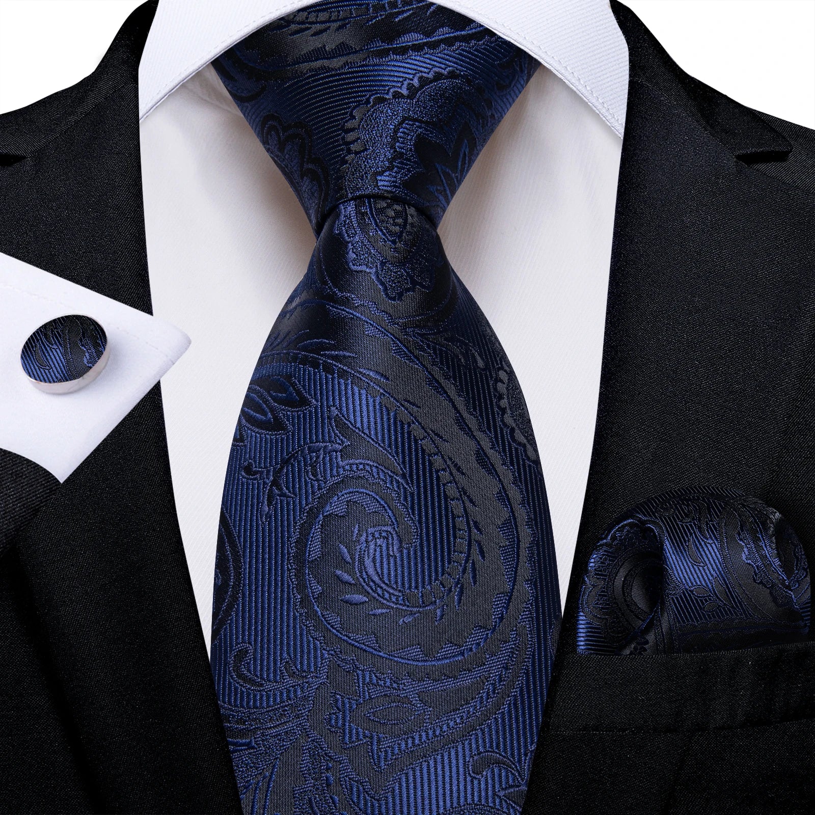 Free Shipping Men's Tie Ties Mens Necktie Pocket Square Cufflinks Set Hankie Cufflinks US
