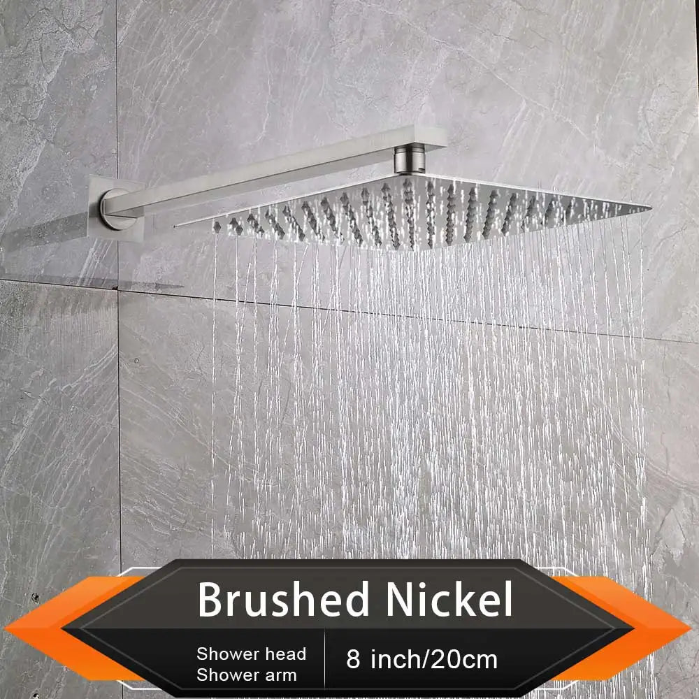 Rozin Brushed Golden Rainfall Shower Head Bathroom 8/10/12" Ultrathin Style Top Shower Head with Wall Mounted Shower Arm